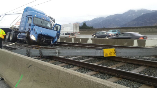A big rig crash Thursday morning shut down the Metro Gold Line for most of the day.
