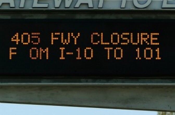 It's coming... a sign near Los Angeles International Airport advises motorists of the shut down of Interstate 405 for 53 hours starting on July 16 on on July 13, 2011 in Los Angeles, California. 