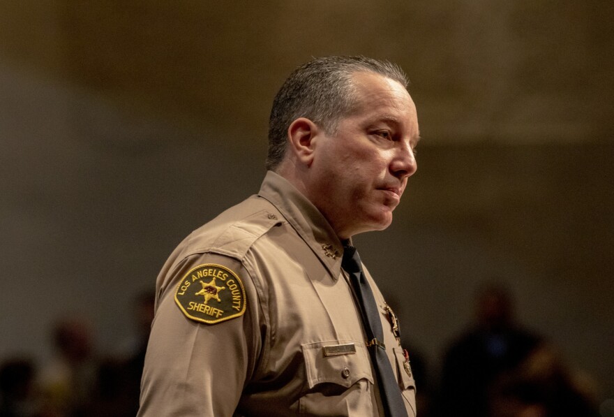 Los Angeles County Sheriff Alex Villanueva at the graduation ceremony for the Los Angeles County Sheriff's Academy class 433 at East Los Angeles College, Friday, January 4, 2019. 
