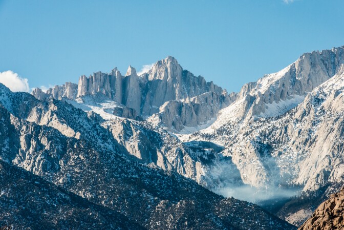 Mt. Whitney, as seen from HWY 395 on the eastern side of the Sierra Nevada mountain range in California.