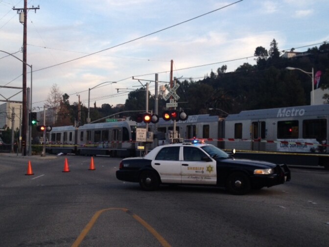The scene after a Metro Gold Line train hit and dragged a pedestrian.