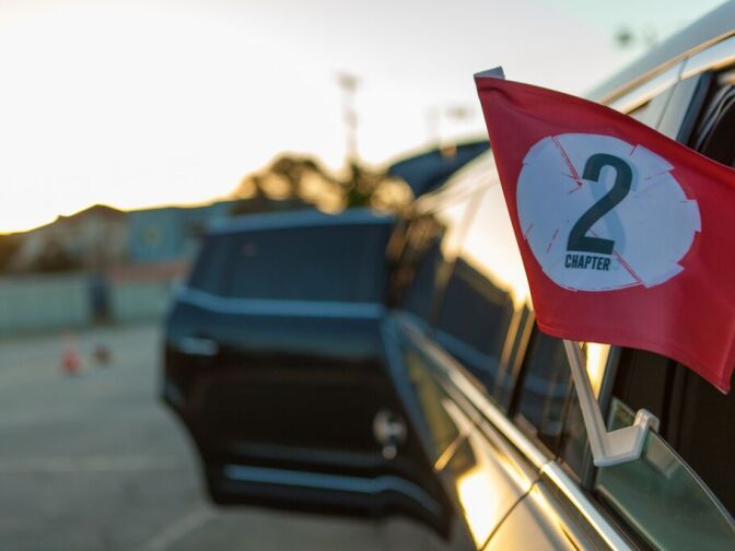 A limo idles during rehearsal for Hopscotch. 