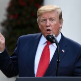 US President Donald Trump speaks during an event to present US golfer Tiger Woods with the Presidential Medal of Freedom in the Rose Garden of the White House in Washington, DC, on May 6, 2019. (Photo by SAUL LOEB / AFP)        (Photo credit should read SAUL LOEB/AFP/Getty Images)