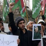 Protesters shout slogans against the United States during a demonstration following a US airstrike that killed top Iranian commander Qasem Soleimani in Iraq, in Peshawar on January 3, 2020. - A US strike killed top Iranian commander Qasem Soleimani at Baghdad's international airport On January 3, dramatically heightening regional tensions and prompting arch enemy Tehran to vow "revenge". (Photo by Abdul MAJEED / AFP) (Photo by ABDUL MAJEED/AFP via Getty Images)