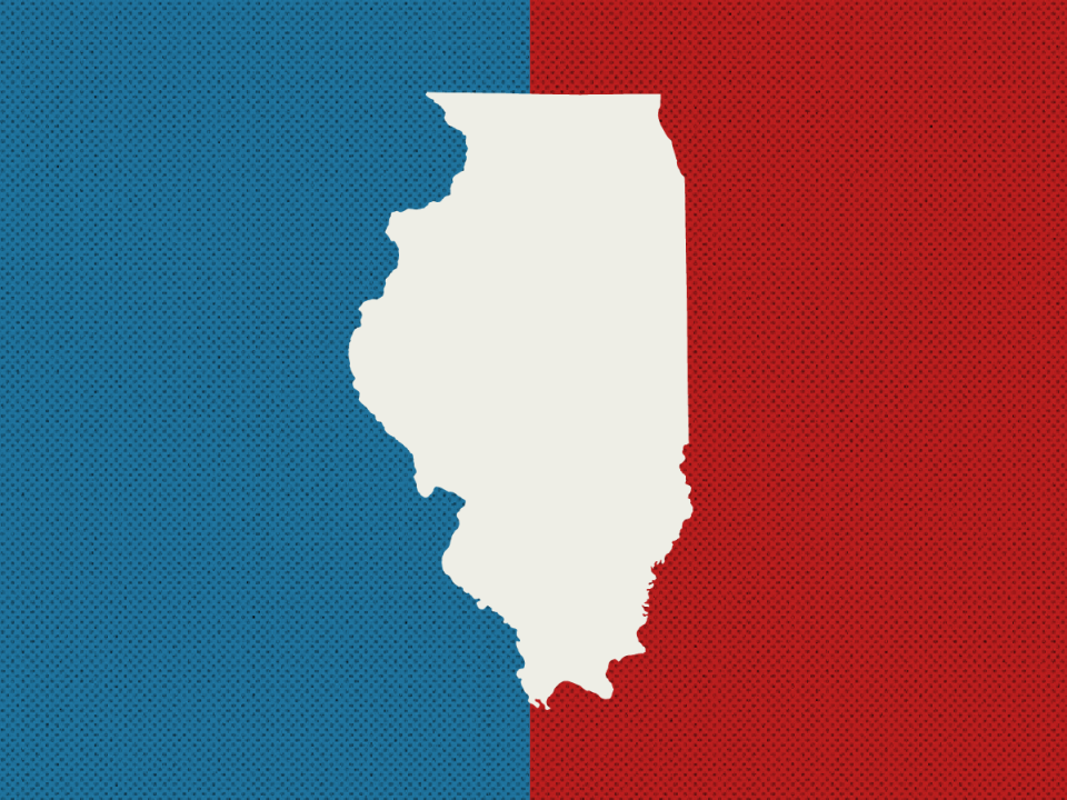 The shape of Illinois is white, with red and blue on either side.