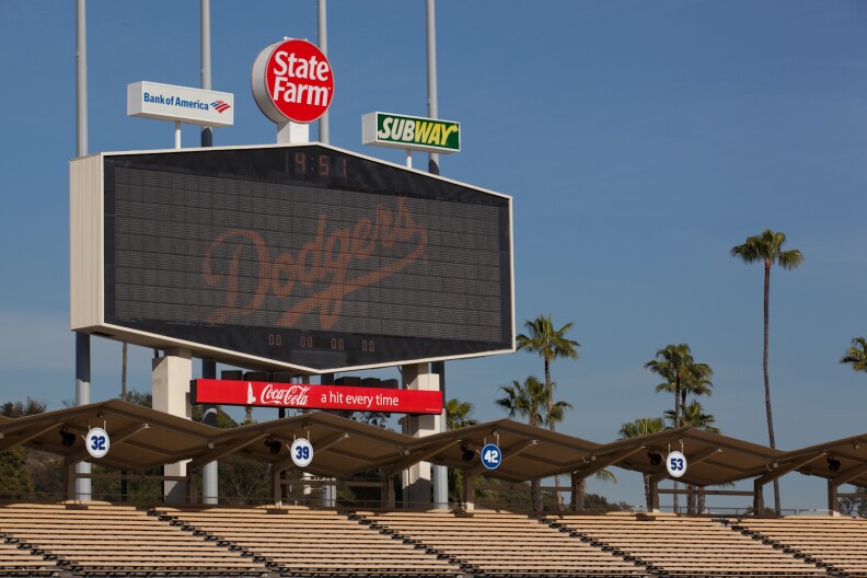 The scoreboard at Dodger Stadium.