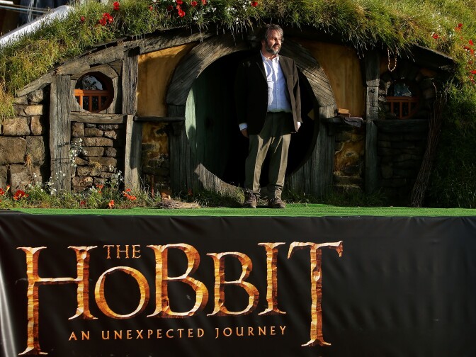 Director Peter Jackson emerges from from a Hobbit house before delivering a speech at the "The Hobbit: An Unexpected Journey" World Premiere at Embassy Theatre on November 28, 2012 in Wellington, New Zealand.  
