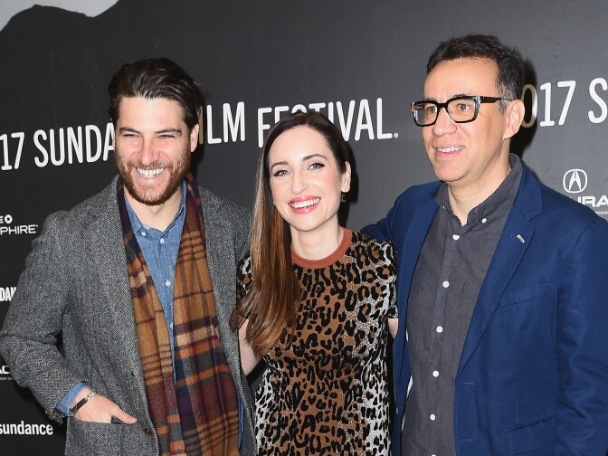 PARK CITY, UT - JANUARY 24:  Adam Pally, director Zoe Lister-Jones and Fred Armisen attend the "Band Aid" Premiere at Eccles Center Theatre on January 24, 2017 in Park City, Utah.  (Photo by Nicholas Hunt/Getty Images for Sundance Film Festival)
