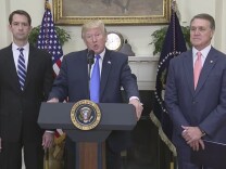 President Donald Trump joined GOP Sens. David Perdue of Georgia and Tom Cotton of Arkansas on Wednesday, Aug. 2, to announce legislation placing new limits on legal immigration.