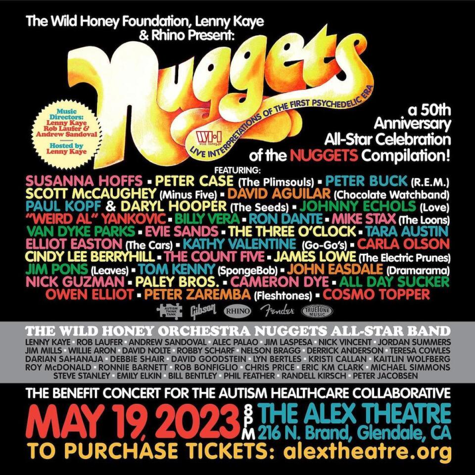 A poster of the Nuggets compilation celebration at the Alex Theatre — a 50th anniversary all-star celebration.