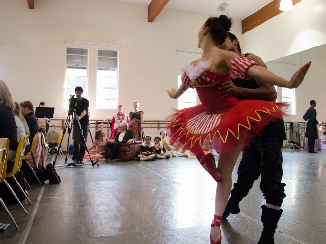 Two dancers perform part of the Party Scene during a dress rehersal of The Nutcracker at Anaheim Ballet in Anaheim, Calif., Saturday, Dec. 8, 2012.