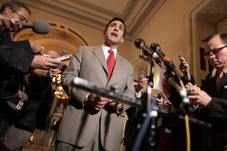 WASHINGTON, DC - JUNE 19:  House Oversight and Government Reform Committee Chairman Darrell Issa (R-CA) (L) talks to reporters after meeting with Attorney General Eric Holder in the U.S. Captiol June 19, 2012 in Washington, DC. Issa and Holder did not appear to find any more common ground about the release of documents related to the Fast and Furious program and the committee plans to move forward Wednesday with a vote to hold Holder in contempt of Congress.  (Photo by Chip Somodevilla/Getty Images)
