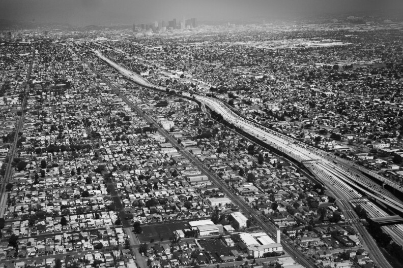 The 110 and downtown Los Angeles.