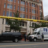 WASHINGTON, DC - AUGUST 15:  Local and federal investigators work to gather evidence after a security guard was shot in the arm at the headquarters of the Family Research Council August 15, 2012 in Washington, DC. The shooter is in FBI custody and has not yet been charged, authorities said. The Family Research Council is a conservative organization that is against abortion and euthanasia and considers homosexuality to be a sin.  (Photo by Chip Somodevilla/Getty Images)