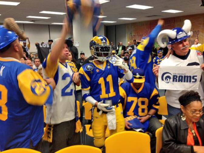 L.A. Rams fans at an Inglewood City Council meeting on Tuesday, Feb. 24, 2015.
