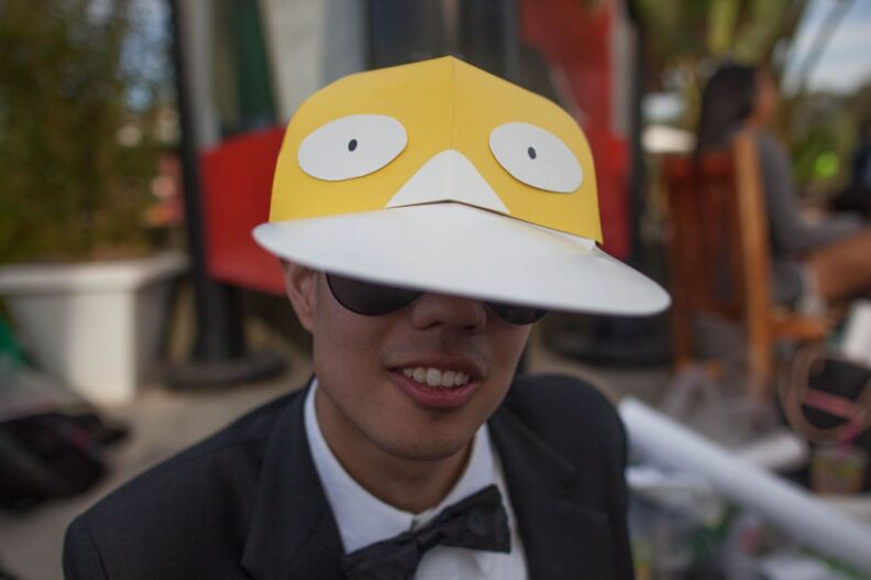 Francis Leaong, 20, of Buena Park wore a homemade cap to the KCON convention at the Verizon Ampitheatre.