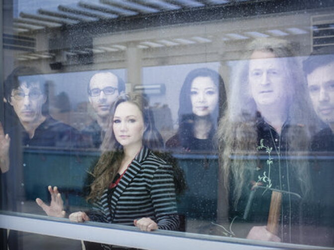 Members of the ensemble Bang on a Can All-Stars perform on stage. They'll be playing Brian Eno's 'Music for Airports' at the San Diego International Airport on Tuesday, October 27