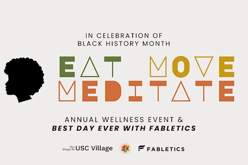 A poster for the 'Eat Move Meditate' event at USC.