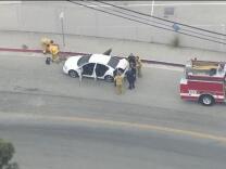 The scene following a shooting from one car to another in Atwater Village on Wednesday, Aug. 20, 2014 in a screenshot from NBC L.A.