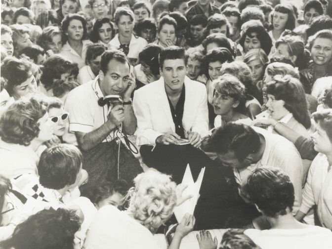 Art Laboe with singer-songwriter, instrumentalist, and actor Ricky Nelson in 1957.