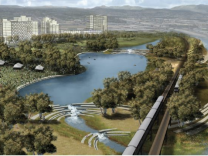 This rendering of the lower L.A. River shows a proposed "active river edge" while still maintaining flood control functions of the current river.