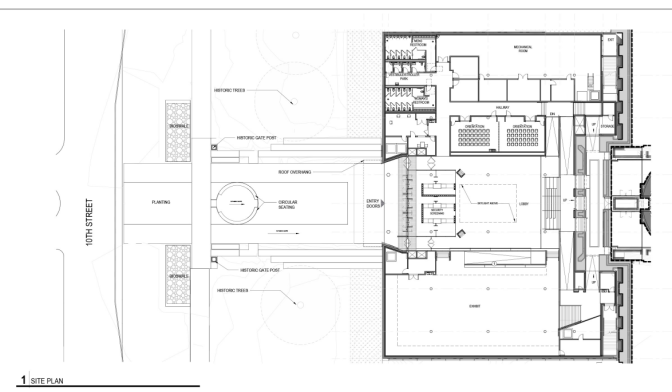A schematic of the Capitol building includes plantings seatings and other details