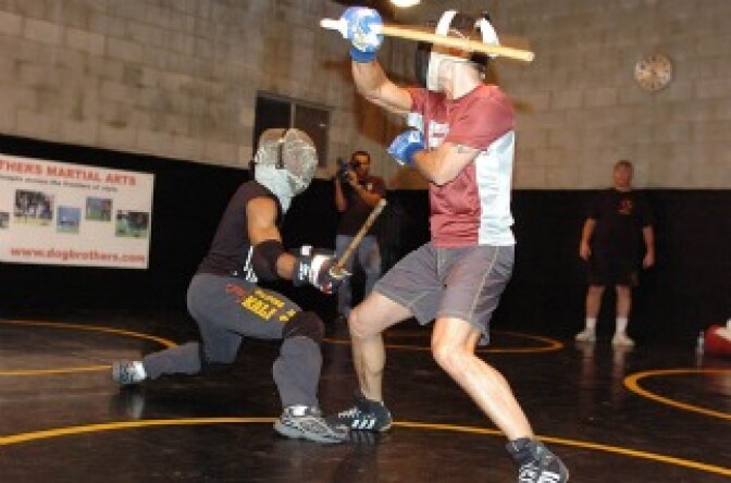 Two fighters take part in a Dog Brothers event.