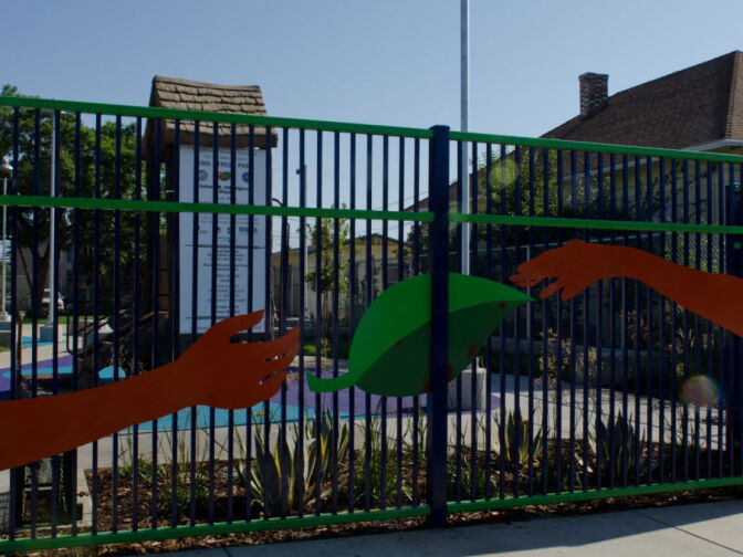 A security fence runs along the perimeter of the park, allowing it to be locked at night.
