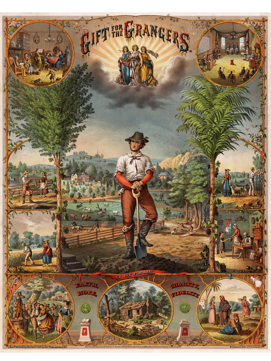 "A Gift for the Grangers" was a recruitment poster for the National Grange printed in 1873. Grange membership around this period was estimated by some to be as high as 2 million. Today it's less than 200,000.