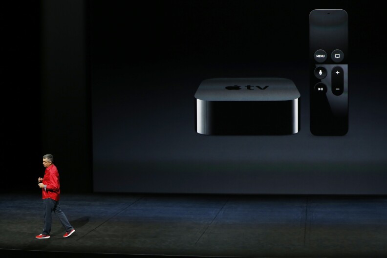 SAN FRANCISCO, CA - SEPTEMBER 9: Apple Senior Vice President of Internet Software and Services Eddy Cue speaks about the new Apple tv on stage during a Special Event at Bill Graham Civic Auditorium September 9, 2015 in San Francisco, California. Apple Inc. is expected to unveil latest iterations of its smart phone, forecasted to be the 6S and 6S Plus. The tech giant is also rumored to be planning to announce an update to its Apple TV set-top box. (Photo by Stephen Lam/ Getty Images)