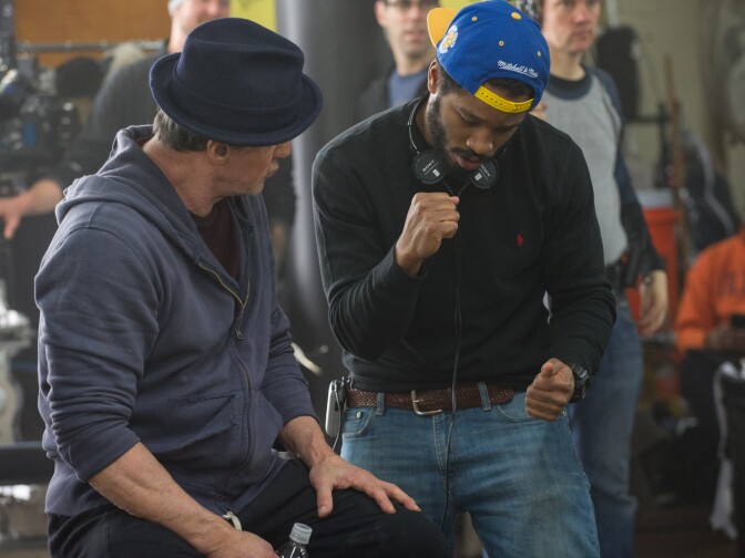 (L-r) SYLVESTER STALLONE and writer/director RYAN COOGLER on the set of Metro-Goldwyn-Mayer Pictures', Warner Bros. Pictures' and New Line Cinema's drama "CREED," a Warner Bros. Pictures release.