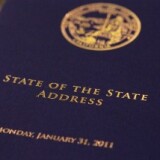 A program sits on a desk before California Governor Jerry Brown delivers the State of the State address at the California State Capitol on January 31, 2011 in Sacramento, California.