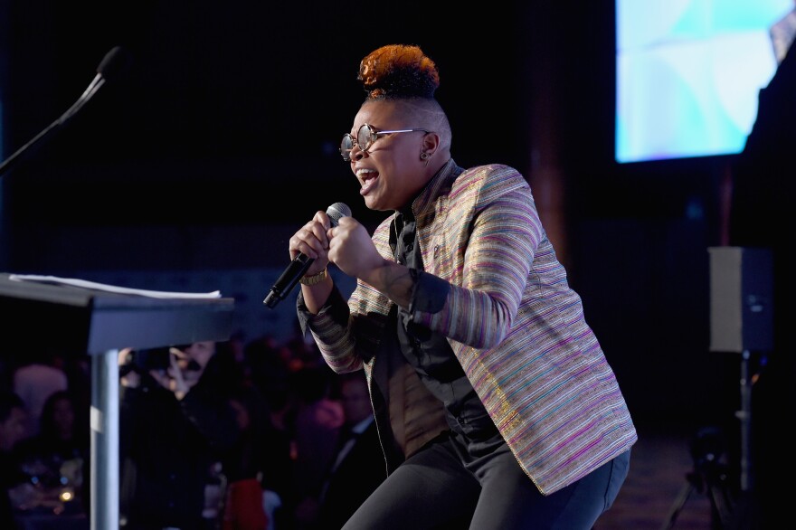 Spoken word artist Charity Blackwell onstage at the 38th Annual Salute To Women in Sports Awards Gala on October 18, 2017 in New York City.