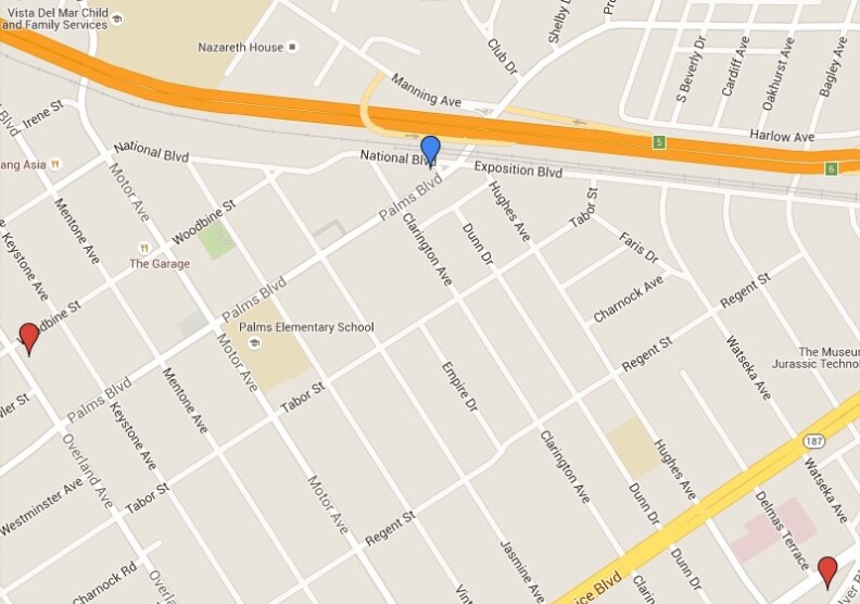 A map of points of interest near the Palms Expo Line station.