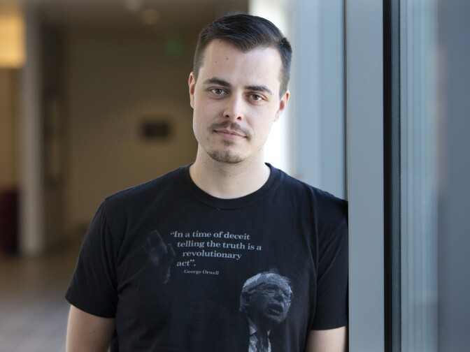 Nicholas Karaiskos, 28, has never voted before but presidential candidate Bernie Sanders campaign motivated him to vote recently. He says he guarantees he'll show up to vote for Sanders June 7.