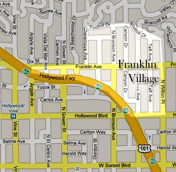 A map highlighting the Franklin Village area north of the 101