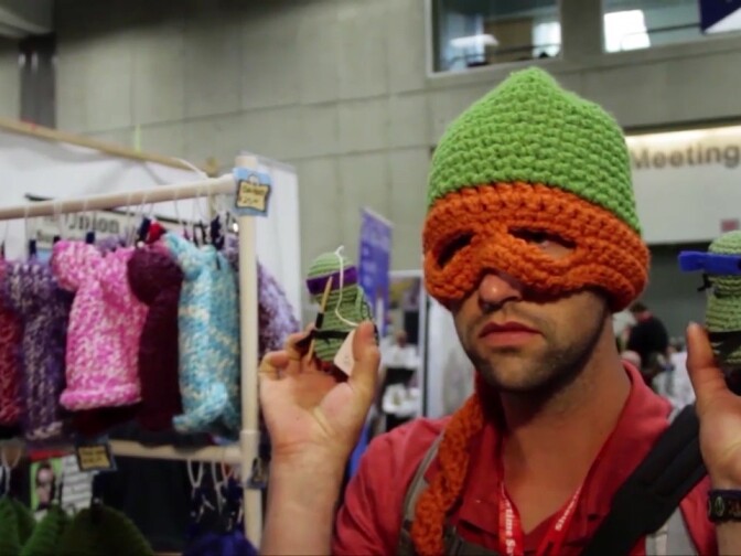 A "TMNT" super fan in a scene from the "Turtle Power" doc. 