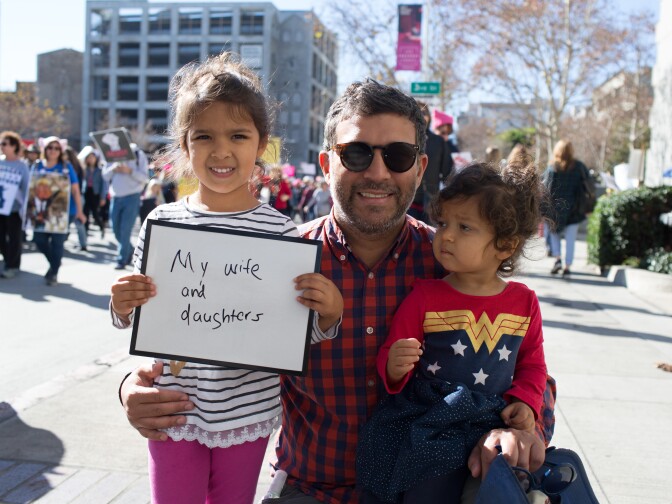 Neel Ketkar, 38, Santa Monica. I chose my wife and daughters because my daughters provide me with a sense of hope for the future, and my wife because she is my rock who guides and leads them every day. January 20, 2018 at Downtown Los Angeles, California. (James Bernal for KPCC)