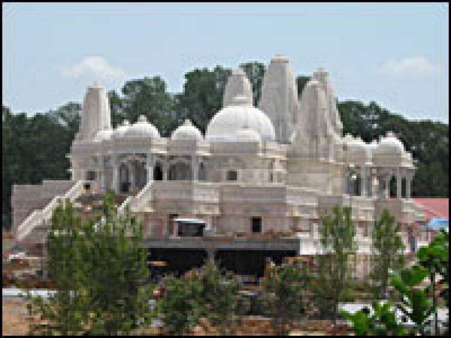 The Hindu temple, or mandir, in Lilburn, Ga., is a traditional structure made of stone and marble, constructed in 18 months. It will be dedicated by the spiritual leader, Pramukh Swami Maharaj, on Aug. 26, 2007.