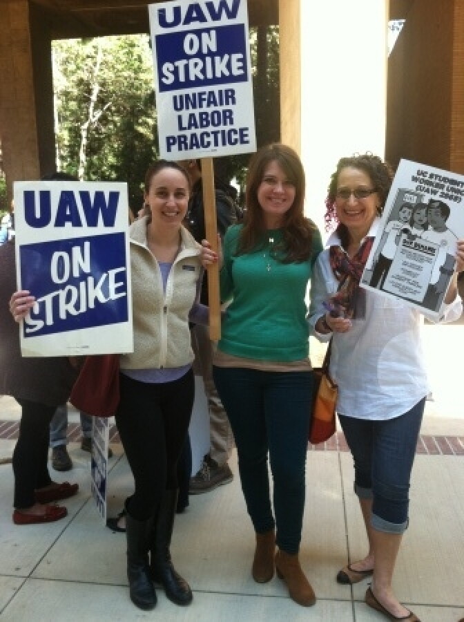 UCLA graduate students supporting a strike by the union that represents teaching assistants throughout the University of California.