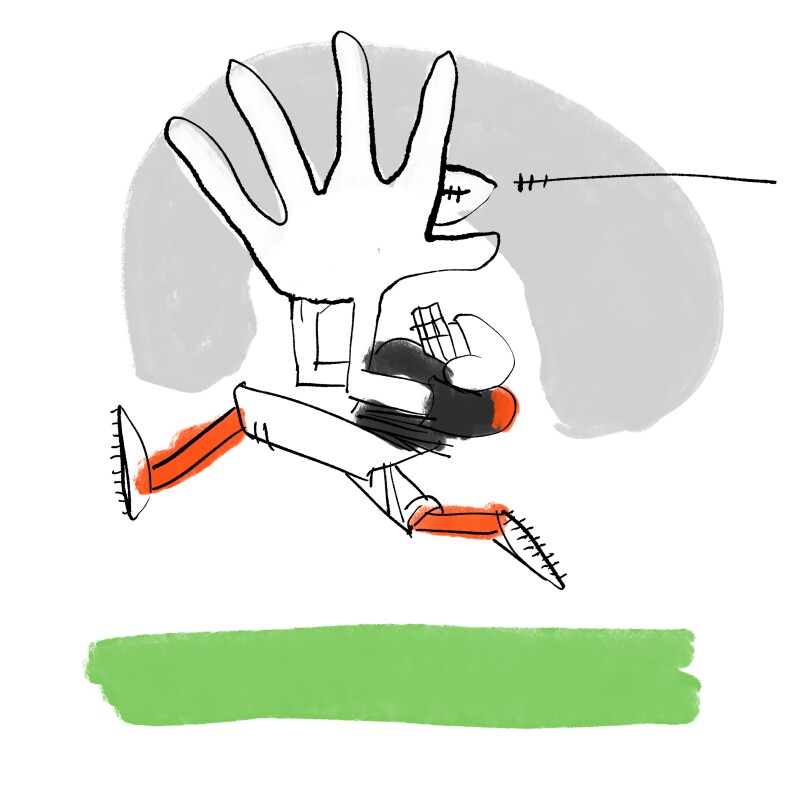 An illustration of a Bengals player catching the football.