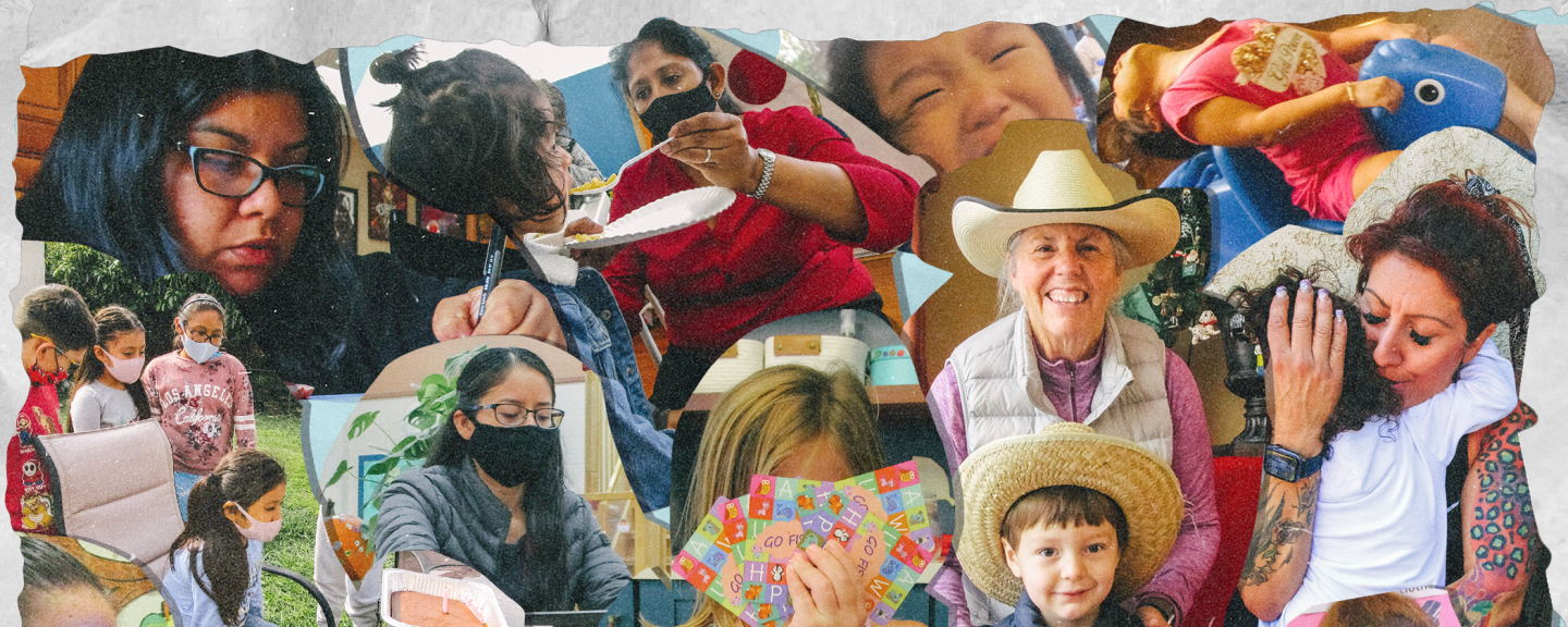 A collection of images of child care providers and teachers in a collage.