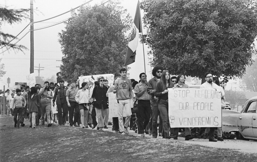 Chicano Moratorium Committee anti-war demonstrators gather in East L.A.