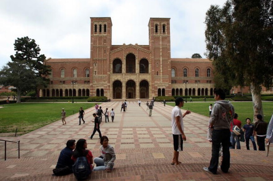Students go about their business at University of California, Los Angeles (UCLA) 