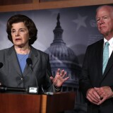 Sen. Dianne Feinstein and Saxby Chambliss speak to members of the media about the National Security Agency (NSA) collecting phone records June 6.