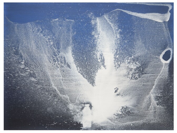 Joe Goode, "Milk Bottle Painting 225," 2014. Acrylic on archival board, 48 x 64 inches.