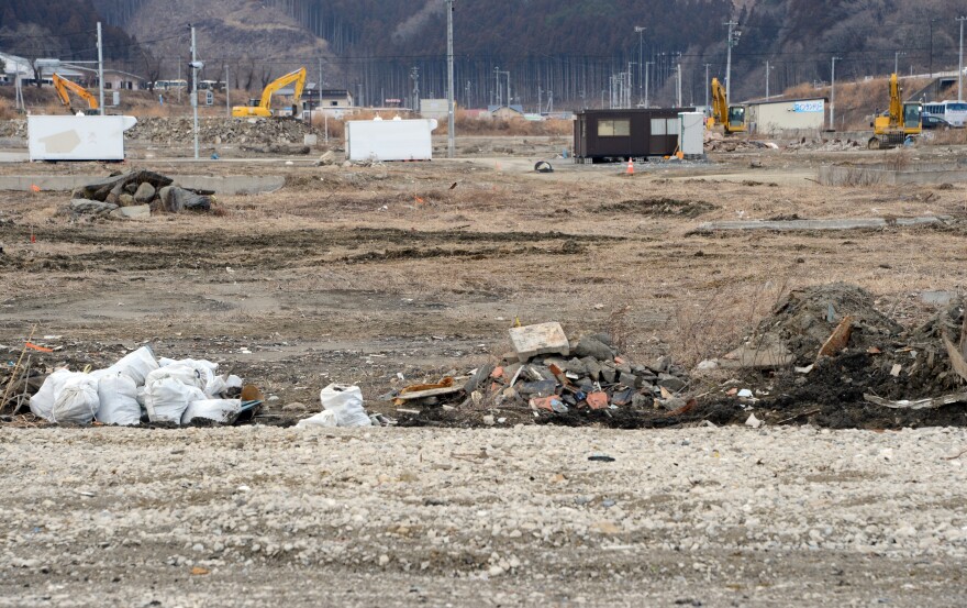 This picture taken on February 20, 2013 shows the same area where AFP photographer Fred Dufour took a photo on March 18, 2011 showing debris and damage in the tsunami hit area of Minamisanriku, Japan. U.S. officials said Friday that a fishing boat that washed ashore in Northern California is the first debris to reach the state that's been confirmed as having come from the Japanese tsunami. (Photo credit TOSHIFUMI KITAMURA/AFP/Getty Images)