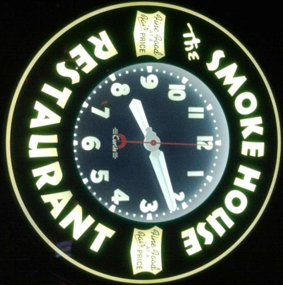 The clock at Burbank's iconic supper club, The Smokehouse
