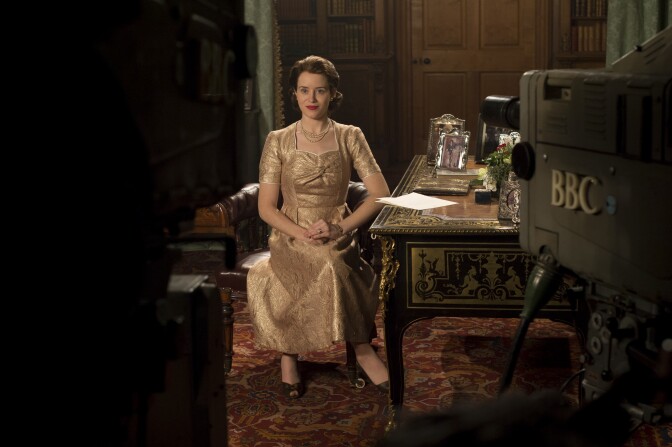 Elizabeth delivers her first televised Christmas address in the Netflix series, The Crown. 