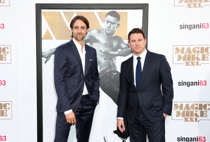 HOLLYWOOD, CA - JUNE 25: Writer/director/producer Reid Carolin (L) and actor/producer Channing Tatum attend the premiere of Warner Bros. Pictures' "Magic Mike XXL" at TCL Chinese Theatre IMAX on June 25, 2015 in Hollywood, California.  (Photo by Frederick M. Brown/Getty Images)